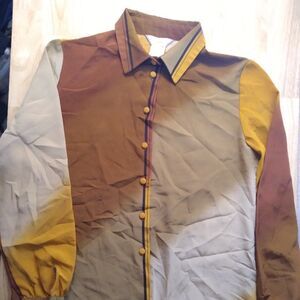 Vintage Vanity Color Block Gradient Blouse Button Down Shirt